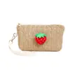 Bolsa de Palha Tecida Infantil de Verão, Fofo Design 3D de Frutas (Morango, Cereja, Abacaxi), Porta-moedas para Meninas, Bolsinha de Pulso para Bebê