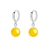 Pendientes de Plata de Ley S925 con Colgante de Ágata Amarilla Redonda para Mujer, Clips para Orejas y Pendientes de Moda Versátiles Estilo Coreano Retro Simple