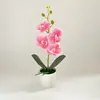 Orquídea Phalaenopsis Artificial com 4 Flores, Pequeno Ornamento Bonsai, Adereço de Planta Verde para Fotografia, Decoração de Sala de Estar, Ornamento de Flor Artificial para Filme