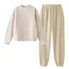 Conjunto de Pijama de Fleece para Mulheres, Outono/Inverno Quente Solto Roupa Externa Manga Longa Top e Calça, Conjunto Casual Esportivo com Capuz para Casa
