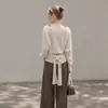 Nuevo Conjunto de Dos Piezas de Punto Holgado con Chaleco y Camisola de Estilo Francés Elegante para Mujer