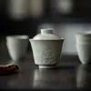 Tazón Cubierto con Sombra Tallada Glaseado de Hielo Dinastías Tang y Song, Orquídea de Piedra Taihu, Taza de Té de Cerámica, Juego de Té Kung Fu para Uso en Casa