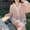 Fábrica de Origen Bata de Noche de Invierno Felpa Cuello en V Cardigan Bata de Noche Casual Dibujos Animados Pijama Ropa de Casa para Mujer Una Pieza