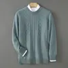 Suéter Pulôver Masculino de Lã Pura com Tranças, Novo para o Inverno 2025, Direto do Fabricante, Malha Solta e Casual