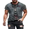 Fornecimento de Comércio Exterior Fabricante Transfronteiriço Entrega Direta Camiseta 3D Casual para Meninos Verão Manga Curta Gola Redonda Solta Casual Camiseta Estampada