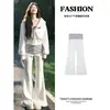 Jaqueta moletom branca com capuz, conjunto esportivo estilo coreano, top curto justo, calça pantalona, roupa para fitness de outono