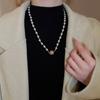 Collar de perlas geométricas con flores incrustadas de diamantes de sentido avanzado, elegante, ligero, de lujo, cadena de lana, estilo francés, collar retro, otoño e invierno.