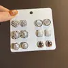 Conjunto de Dez Brincos Pingente Flor de Pérola Agulha de Prata e Diamante, Brincos Modernos e Versáteis, Brincos Retro de Luxo Leve para Mulheres