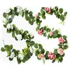 Enredaderas de flores artificiales de rosa y hortensia de primavera transfronterizas, decoración de bodas y hogar, adornos colgantes para puertas, enredaderas de flores artificiales