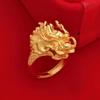 Anillo Vintage Chapado en Oro para Hombres Modernos, Cabeza de Dragón Zodiacal Personalizada, Anillo Audaz Estilo Abierto Rey Dragón, Anillo Atractor de Riqueza y Girador de Fortuna, Joyería Meilong