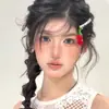Pasador de Terciopelo con Borla de Fuegos Artificiales Rosas para Mujer, Pinza de Alta Gama con Borde Dorado, Pinza para Mechas Laterales, Accesorio para el Cabello para la Parte Posterior de la Cabeza