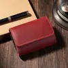 Portatarjetas Pequeño Estilo Acordeón Vintage para Hombres, Hecho de Cuero Crazy Horse de Flor Entera, Cartera de Tarjetas Compacta con Compartimento con Cremallera para Monedas y Tarjetas, Cuero Genuino para Mujeres