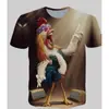 2024 AliExpress Nueva Tendencia de Moda Camiseta Redonda Estampada en 3D Serie Gallo Manga Corta Estilo Moda Callejera