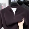 Suéter Masculino Grosso e Pesado, Manga Longa, Novo Modelo Outono/Inverno, Gola Alta, Meio Zíper, Simples, Luxuoso, Suéter Masculino de Tricô Quente