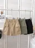 Saia Curta Jeans Cáqui para Mulheres, Anti-Exposição, Novo Estilo Outono 2025, Bolso Cargo, Cintura Alta, Corpo Justo Linha A