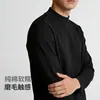 Camiseta básica masculina de manga longa, algodão puro, estilo americano moderno, marca minimalista, cor preta, gola semi-alta, da moda e versátil