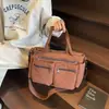 Bolsa de Veludo de Grande Capacidade Nova Chegada Verão 2025 Estilo Coreano Literário Bolsa de Ombro Transversal Estilo Minimalista Bolsa Tote com Múltiplos Bolsos