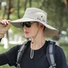 Chapéu de Sol para Pesca Masculino de Verão com Proteção Solar, Chapéu de Balde com Aba Larga, Logo, Chapéu de Sol para Montanhismo Estampado
