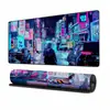 Mouse pad cyberpunk transfronteiriço, tapete de mesa extra grande para jogos, tapete de teclado anime com cena de rua japonesa, bordas seladas de borracha