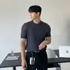Camiseta casual de verano para hombre, de punto, manga corta, corte ajustado, a rayas o de color liso, seda de hielo, simple y versátil