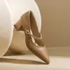 Mary Jane Francesa Salto Bloco Salto Alto 2026 Primavera/Outono Novo Estilo Bico Fino Tira Única Versátil para o Trabalho Cotidiano Sapatos Únicos