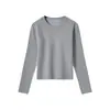 Camada Base Feminina de Inverno Espessa com Gola Redonda Slim Fit Forrada com Fleece, Estilo Europeu e Americano Cinza Quente Roupa Íntima, Novo Top Feminino