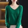 Roupas de primeira linha Pullover de manga comprida com decote em V Malhas de lã Novo outono e inverno Base feminina interna Slim Warm Top