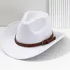 Sombrero Vaquero Occidental de Ala Curva para Hombres y Mujeres, Sombrero con Cinturón de Hebilla Cuadrada de Cuero con Remaches Metálicos, Sombrero de Jazz para Fiesta