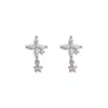 Pendientes Exquisitos y Compactos de Estilo Retro Francés con Forma de Flor y Aros de Diamante Microincrustados de Color Fuego de Circonita