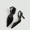 Comercio Exterior Transfronterizos Tacones Altos Mujer Punta Fina Europeos y Americanos Color Sólido Punta Cerrada Correa Trasera Tacón Delgado Sandalias Estilo Francés Temperamento Zapatos de Salón