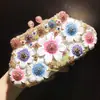 2021 Esmalte Colorido Margaridinha Gotejamento de Óleo Diamante Bolsa de Jantar Comércio Exterior Bolsa de Maquiagem Totalmente Diamantada Bolsa de Mão com Flores Nova Bolsa Feminina