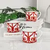 Juego de Porcelana Ósea Roja China Ventana de Hierro Española Taza de Café y Platillo Porcelana Ósea Roja China Seis Tazas y Seis Platillos Venta al por Mayor Transfronteriza