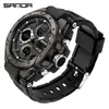 Reloj Estudiante Sanda Pantalla Dual Multifuncional Despertador 2 Zonas Horarias Moda Tendencia Reloj Electrónico Resistente al Agua Luminoso Reloj de Pulsera para Hombres Mujeres