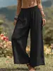 Primavera/Verão 2026 Europeu e Americano Transfronteiriço Amazon Novo Cor Sólida Casual Feminino Solto Bolso Lateral Cintura Elástica Algodão-Linho Calça de Perna Larga