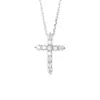 Collar con Colgante de Cruz de Plata de Ley s925 Circonita para Mujer Diseño Simple de Nicho Moda Individual Lujo Ligero Exquisita Cadena de Hueso 1452A