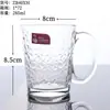 Copo de Vidro Atacado com Alça, Alça com Padrão Martelo, Copo de Água de Vidro, Padrão em Relevo Estilo Europeu, Copo de Café para Casa Restaurante