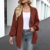 Amazon Comércio Exterior Cardigan de Lã Grossa com Manga Lanterna Feminino Outono e Inverno 2023 Novo Suéter Tricô com Bolsos Jaqueta Feminina