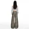 Jeans de Leopardo Lavados Retro con Efecto Desgastado para Otoño e Invierno, Pantalones de Pierna Ancha Sueltos Adelgazantes para Mujer, Pantalones Rectos Largos Casuales
