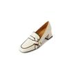 Estilo Old Money Mocassins Color Block com Laço Couro Genuíno Completo Primavera 2024 Salto Médio Grosso Bico Quadrado Sapatos Rasos de Couro Bovino para Mulheres 41 Tamanho Grande