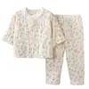 Nuevos Pijamas Infantiles Niñas Primavera y Verano Manga de Nueve Puntos Ropa de Casa Delgada Bebé Niña Estampado Floral Pequeño Estilo Coreano Ropa para Aire Acondicionado