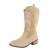 Botas Transfronterizas Europeas y Americanas Botas de Jinete Estilo Nuevo Talla Grande Comercio Exterior Tacón Cuadrado Botas Largas Transfronterizas para Mujer Mezclilla Estilo Western Venta al por Mayor Talla Grande