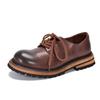 [Preço do Evento 158] Couro Genuíno de Alta Qualidade de Amarrar Feminino Lavado Retrô Primeira Camada Couro de Vaca Salto Médio Bico Redondo