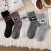 Meias de Lã Outono e Inverno para Mulheres, Estilo Retro Fair Isle, Meias Fofas com Padrão de Cachorrinho em Lã, Meias Longas Engrossadas e Quentes para Mulheres
