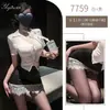 Lencería de Discoteca Sexy Escote en V Profundo Encaje Uniforme de Secretaria Tentación Cosplay Atuendo Ajustado Puro Deseo 7759