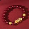 Pulseira Pixiu de Ouro Cobre Banhado com Areia Dourada Roxa de Alto Teor Zhuchen Contas de Areia Dourada Pulseiras Masculinas e Femininas 8-14mm Atacado