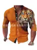 Nueva Moda Otoño 2024 para Hombre Camisa de Manga Larga con Estampado Animal Camisa Casual de Manga Larga para Hombre con Cuello Alto