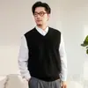 Nuevo chaleco de cachemira para hombre, color liso, cuello en V, sin mangas, para otoño e invierno, 100% cachemira pura