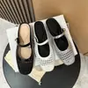 796-19 Zapatos planos sin talón de punta cuadrada tejidos huecos transpirables con plataforma interior para mujer, zapatos planos de una sola tira, zapatos de talla grande transfronterizos
