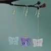 Pendientes Colgantes Largos de Mariposa Iridiscente Exquisitos Pendientes de Botón Dulces Pinzas para Orejas Todos se Pueden Adaptar para un Temperamento Suave