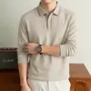 Camisa polo de manga larga estilo Old Money, capa base casual para hombre, mezcla de lana, ropa interior de invierno nueva, color liso, con cuello camisero